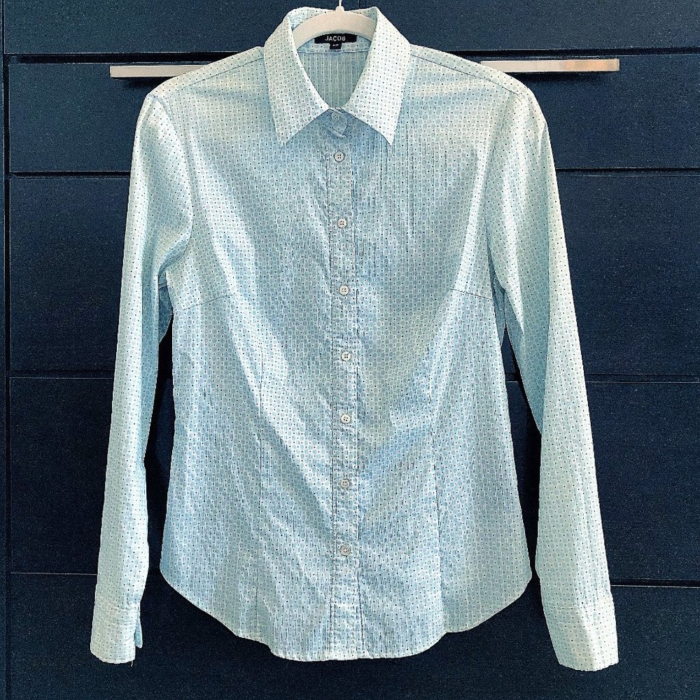 Unique Textured Dress Shirt - White with Blue Dots - Size S